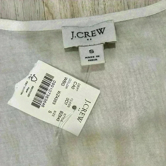 NWT J Crew White Cotton Top Embroidered Short Sleeve Semi Sheer Shirt Size S - Picture 4 of 8